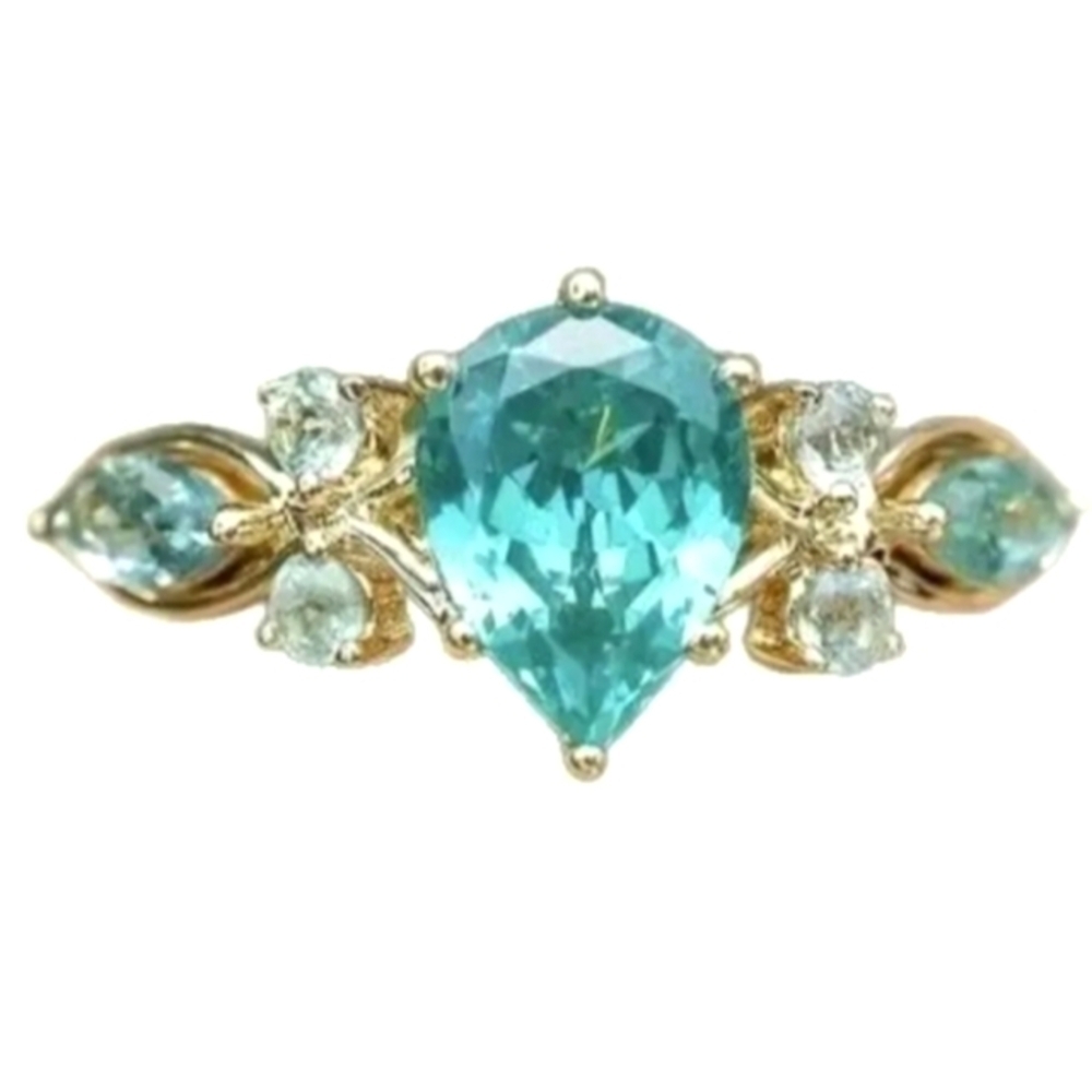 Ladies Elegant Gold and Blue Gemstone Ring Sz 6